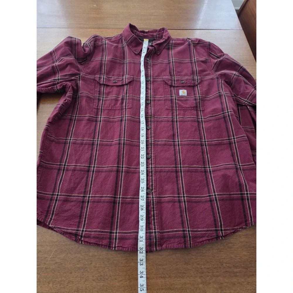 Carhartt Loose Fit Plaid‎ Button Down Shirt Mens Xl Wine Dark Burgundy Layer